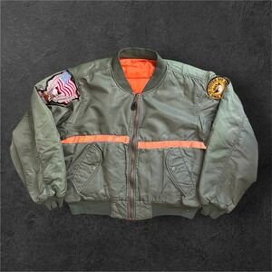 MA-1 Flight Men's Large Jacket Harley Davidson Patches Reversible Green Bomber